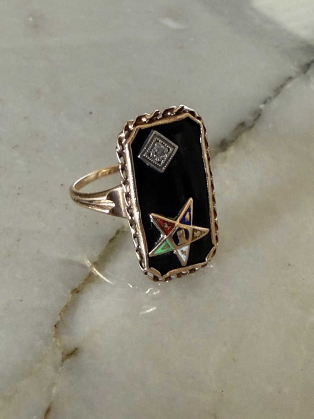 10Kt Gold and Black Onyx Ring, Order of the Eastern Star